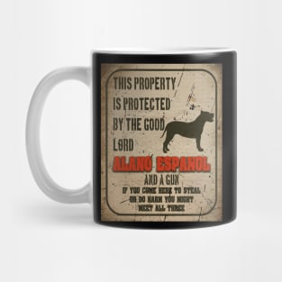 Alano Espanol Silhouette Vintage Humorous Guard Dog Warning Sign Mug